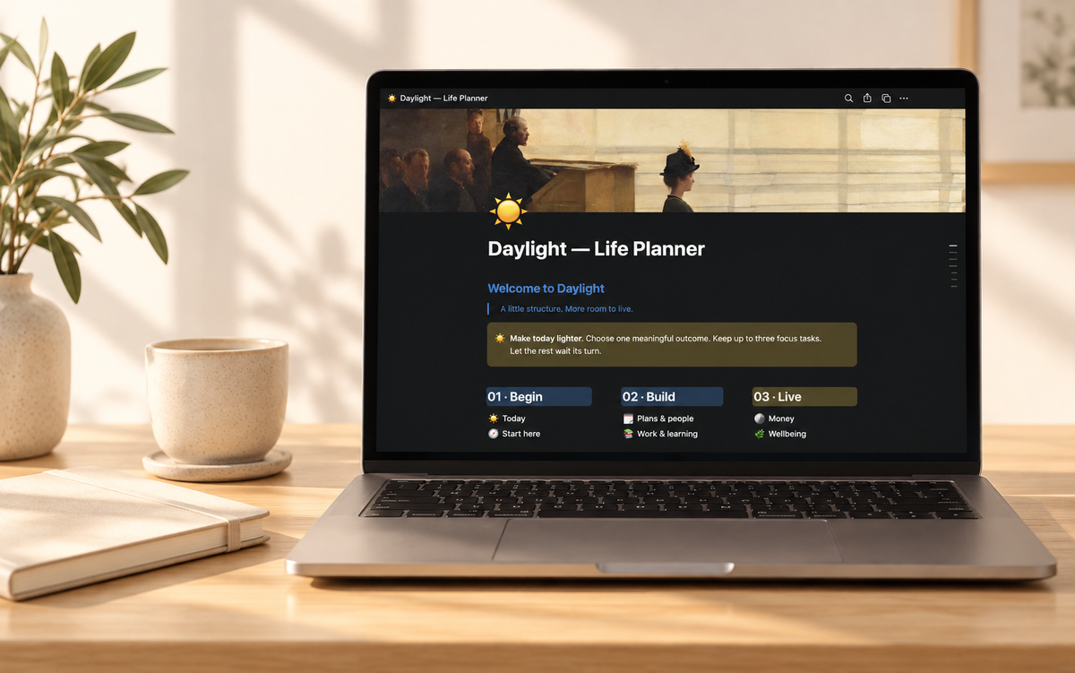 Daylight Life Planner dashboard in Notion