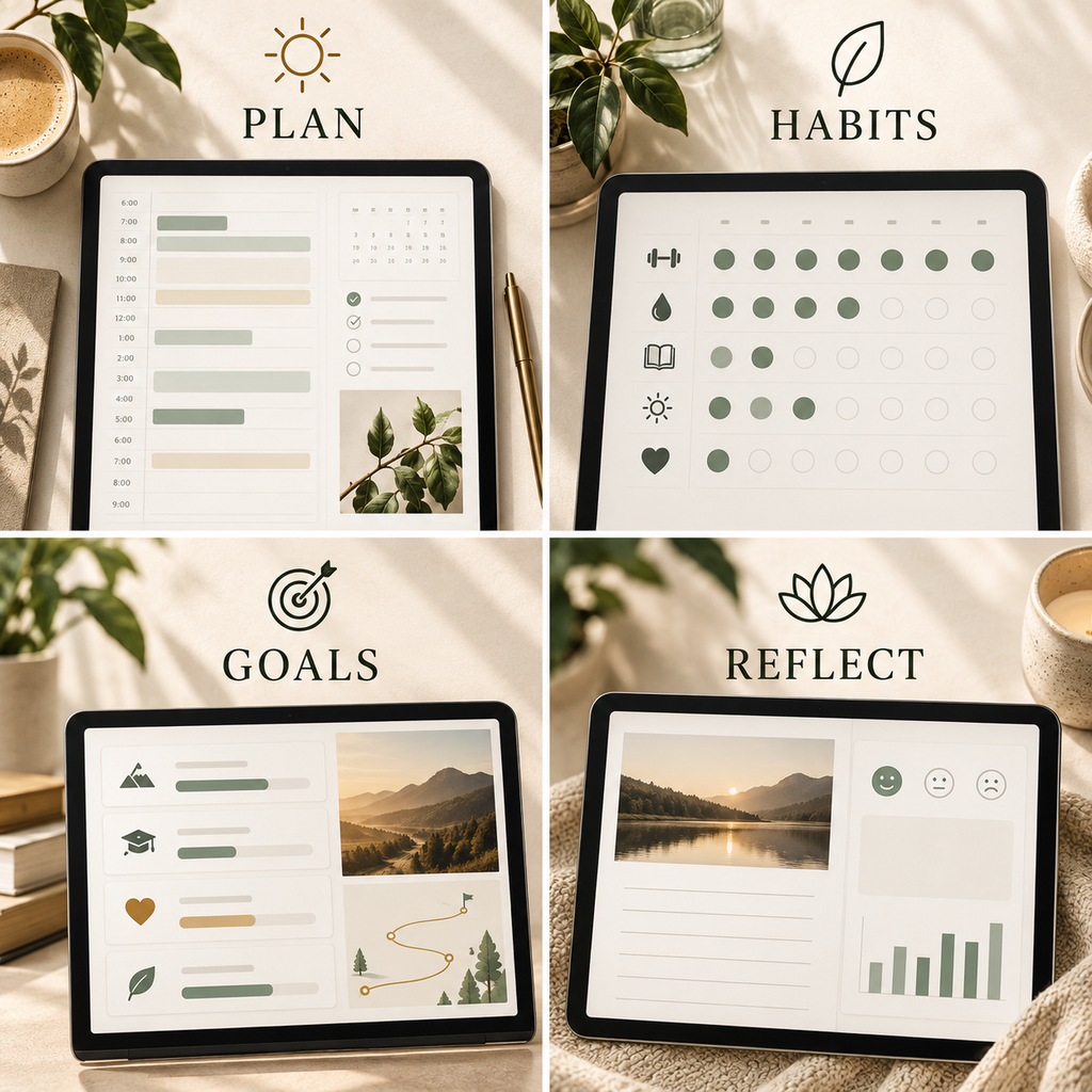 Daylight Life Planner features for planning habits goals and reflection